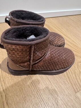 UGG Brown Woven Mini Boots with Plush Lining